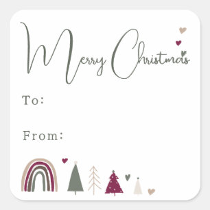 Adesivo Quadrado Boho Rainbow e Hearts Feliz Natal Para De