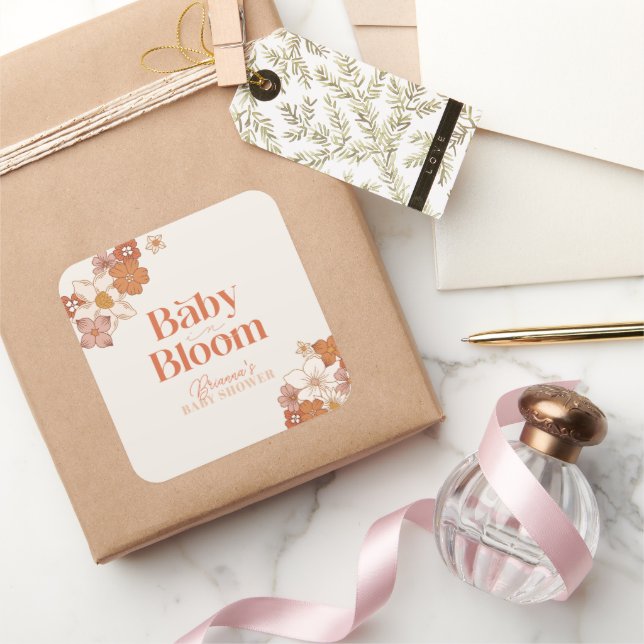 Adesivo Quadrado Boho Retro Groovy Floral Chá de fraldas (Presentear)