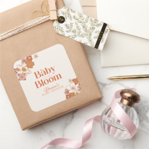 Adesivo Quadrado Boho Retro Groovy Floral Chá de fraldas