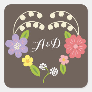 Adesivo Quadrado Boho Rustic Floral Wreath Wedding