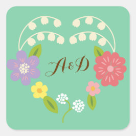 Adesivo Quadrado Boho Rustic Floral Wreath Wedding (Mint)