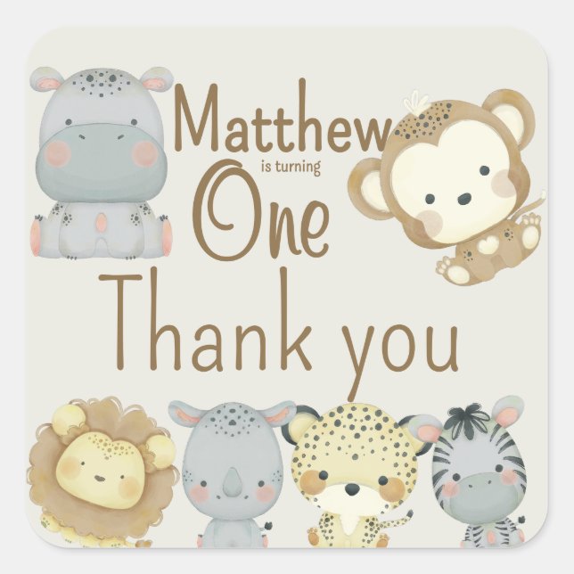 Adesivo Quadrado Boho Safari Birthday Square Sticker (Frente)