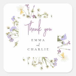Adesivo Quadrado Boho Selvagens de Botânica casamento Lilac Script