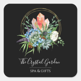 Adesivo Quadrado Boho Succulent Flowers Buquê Crystals Watercolor