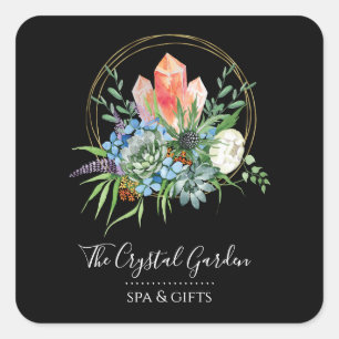 Adesivo Quadrado Boho Succulent Flowers Buquê Crystals Watercolor