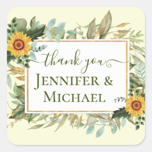 Adesivo Quadrado Boho Sunflower Sage Greenery Casamento