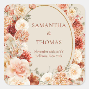 Adesivo Quadrado Boho terracotta burgundy autocolante floral de euc