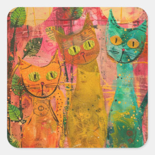 Adesivo Quadrado Boho Watercolor Cats - Terna Feline Art (2)