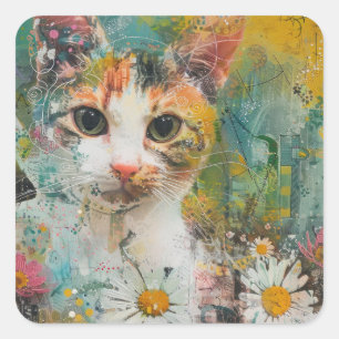 Adesivo Quadrado Boho Watercolor Cats - Terna Feline Art (3)