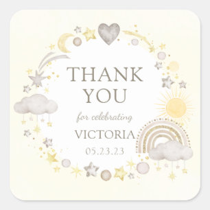 Adesivo Quadrado Boho Watercolor Chá de fraldas Arco-Íris