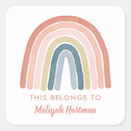 Adesivo Quadrado Boho Watercolor Nome do Arco-Íris Nome da Escola E