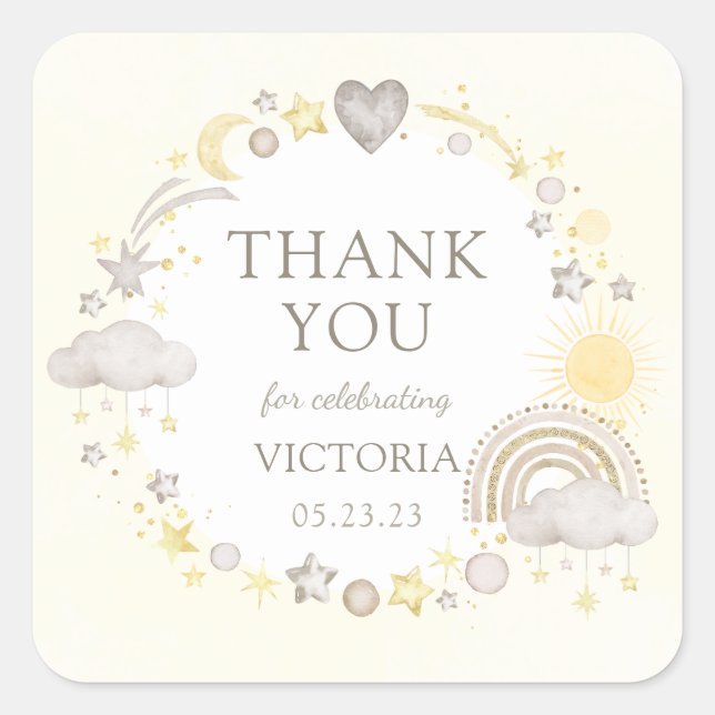 Adesivo Quadrado Boho Watercolor Rainbow Baby Sprinkle (Frente)