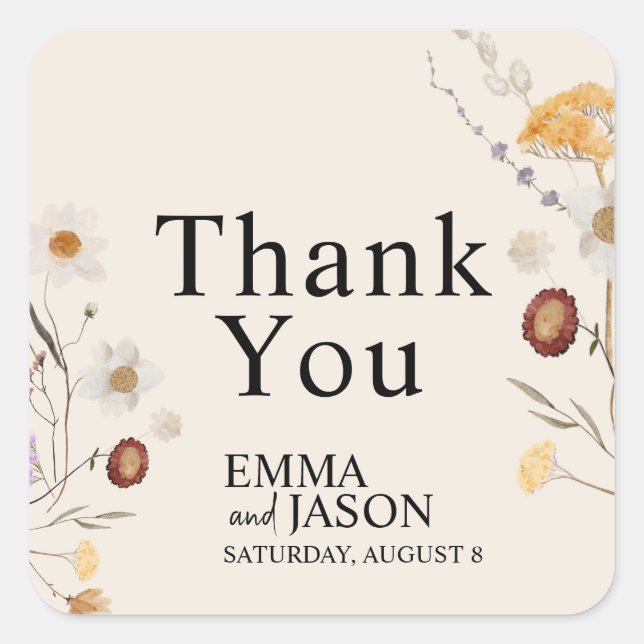 Adesivo Quadrado Boho Wildflower Weding Square Sticker (Frente)