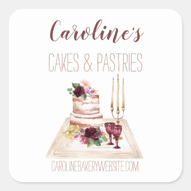 Adesivo Quadrado Boho Wine Baking Bakery Cupcakes Boutique Pastries (Frente)