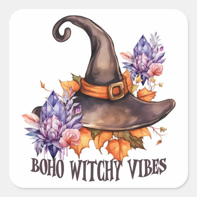 Adesivo Quadrado Boho Witchy Vibes Halloween  (Frente)