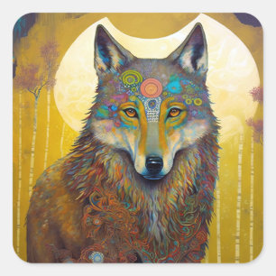 Adesivo Quadrado Boho Wolf Surreal Willife Art