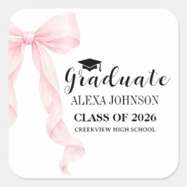 Adesivo Quadrado Boina de Graduação com Laço Rosa Elegante Graduada