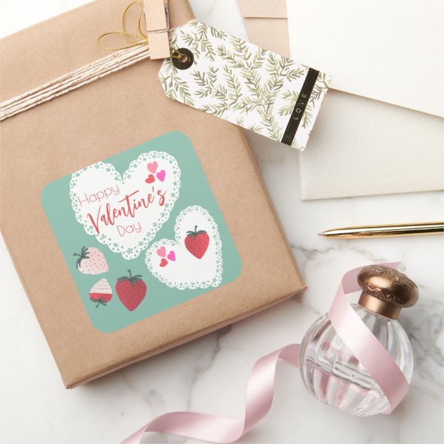 Adesivo Quadrado Bois e Morangos Felizes Dia dos Namorados (Presentear)