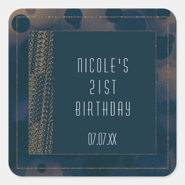 Adesivo Quadrado Bokeh Glam Blue & Dourado Favkers (Frente)
