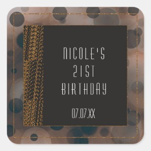 Adesivo Quadrado Bokeh Glam Brown Beige & Dourado Favor Stickers