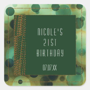 Adesivo Quadrado Bokeh Glam Green e Dourados Padrões