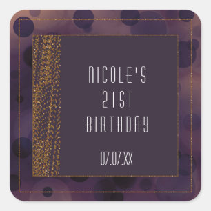 Adesivo Quadrado Bokeh Glam Purple e Dourados Favor Stickers