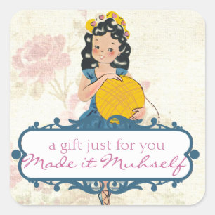 Adesivo Quadrado Bola de confecção de malhas do crochet da menina