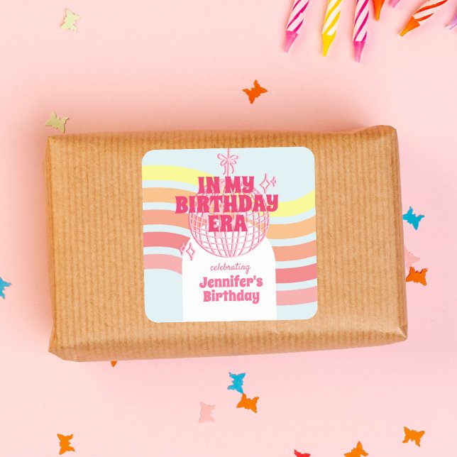 Adesivo Quadrado Bola De Disco Rosa Na Minha Festa De Aniversário (Criador carregado)