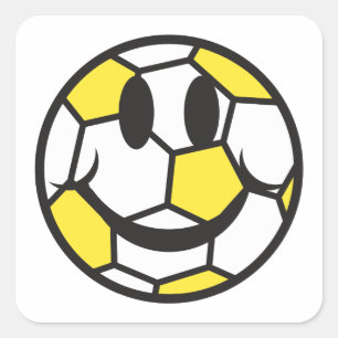 Adesivo Quadrado bola de futebol amarela rosto sorridente