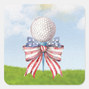 Adesivo Quadrado Bola de golfe com bandeira de American Ribbon Wate