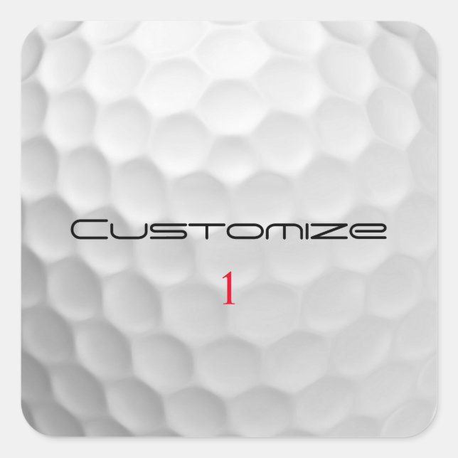 Adesivo Quadrado Bola de Golfe com Texto e Número Personalizados (Frente)