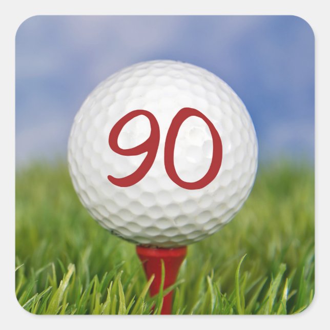 Adesivo Quadrado bola de golfe no aniversário de 90 de teia vermelh (Frente)