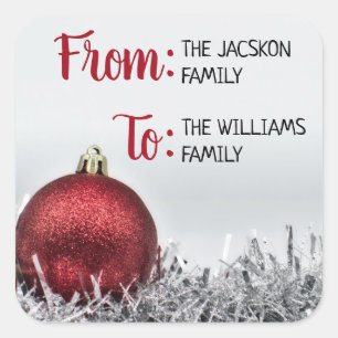 Adesivo Quadrado Bola de Natal com relva vermelha