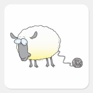 Adesivo Quadrado bola engraçada de cartoon de ovelha clonado de fi