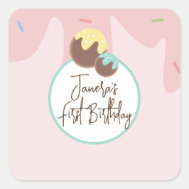 Adesivo Quadrado Bolas de Cakepop Lindas para Primeiro Aniversário