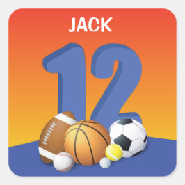 Adesivo Quadrado Bolas de Esportes de Aniversário 12