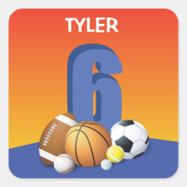 Adesivo Quadrado Bolas de Esportes de Aniversário 6