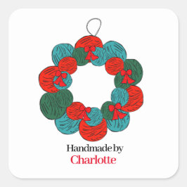 Adesivo Quadrado Bolas de lã pombo, coroa de Natal feita à mão