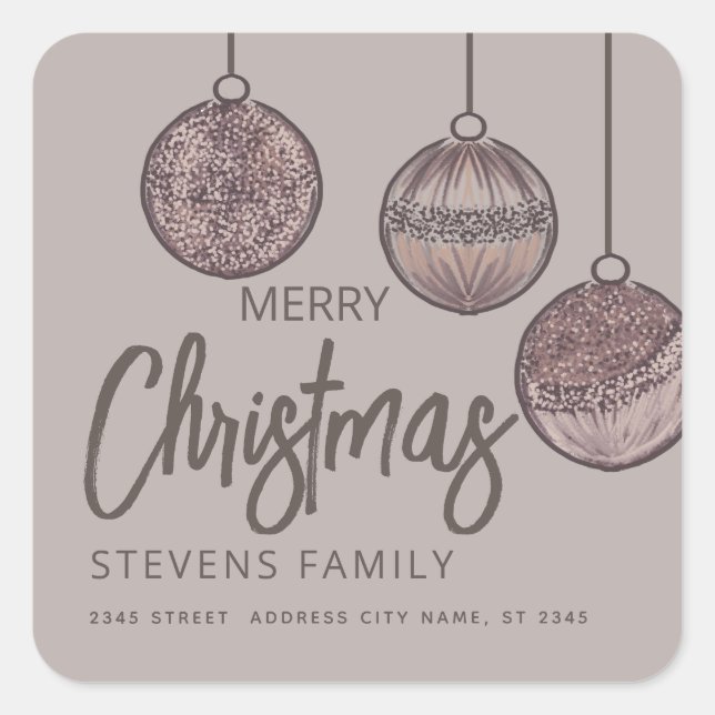 Adesivo Quadrado Bolas de Natal aquarela Feliz Natal   (Frente)