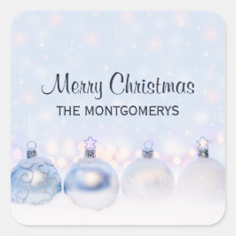 Adesivo Quadrado Bolas de Natal de Prata Festiva na Neve