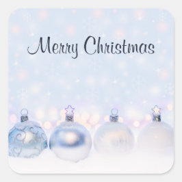 Adesivo Quadrado Bolas de Natal de Prata Festiva na Neve
