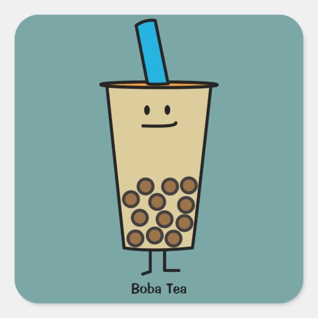 Adesivo Quadrado Bolas do Tapioca do chá do leite da pérola de Boba (Frente)
