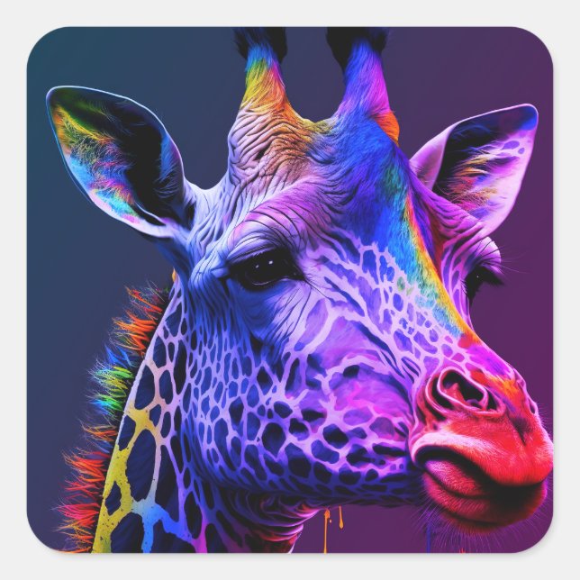 Adesivo Quadrado Bold Colorir Rainbow Giraffe Cute Zoo Animal (Frente)