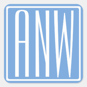 Adesivo Quadrado Bold Modern 3 Iniciais Monograma   Azul branco e c