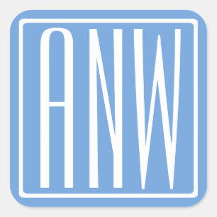 Adesivo Quadrado Bold Modern 3 Iniciais Monograma   Azul macio