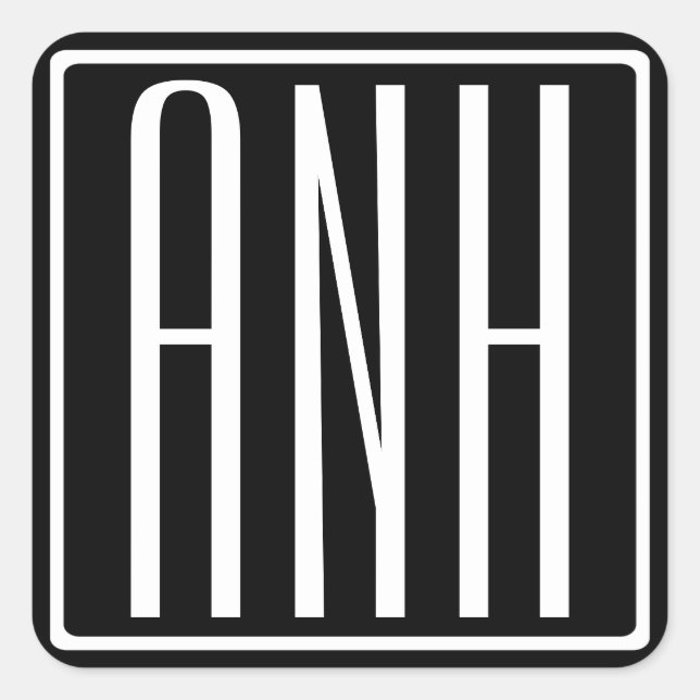 Adesivo Quadrado Bold Modern 3 Iniciais Monograma | Branco A Preto (Frente)