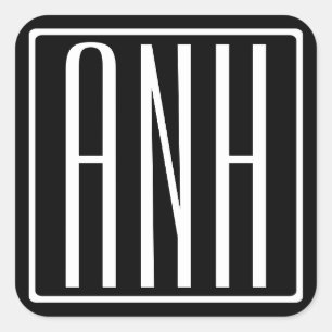 Adesivo Quadrado Bold Modern 3 Iniciais Monograma   Branco A Preto