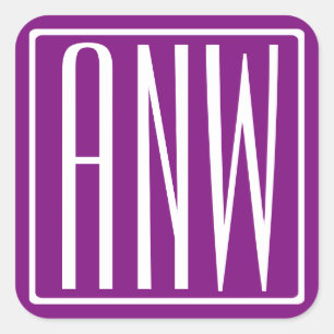 Adesivo Quadrado Bold Modern 3 Iniciais Monograma   Branco e Roxo