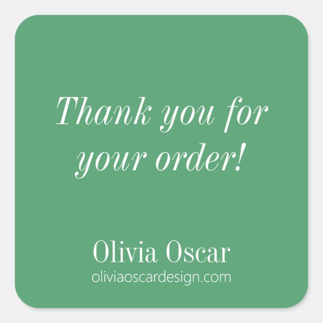 Adesivo Quadrado Bold Modern Kelly Green Simples Negócios Obrigado (Frente)