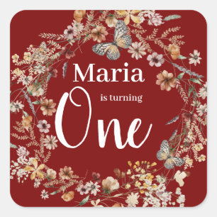 Adesivo Quadrado Bold Rustic Floral Baby Birday